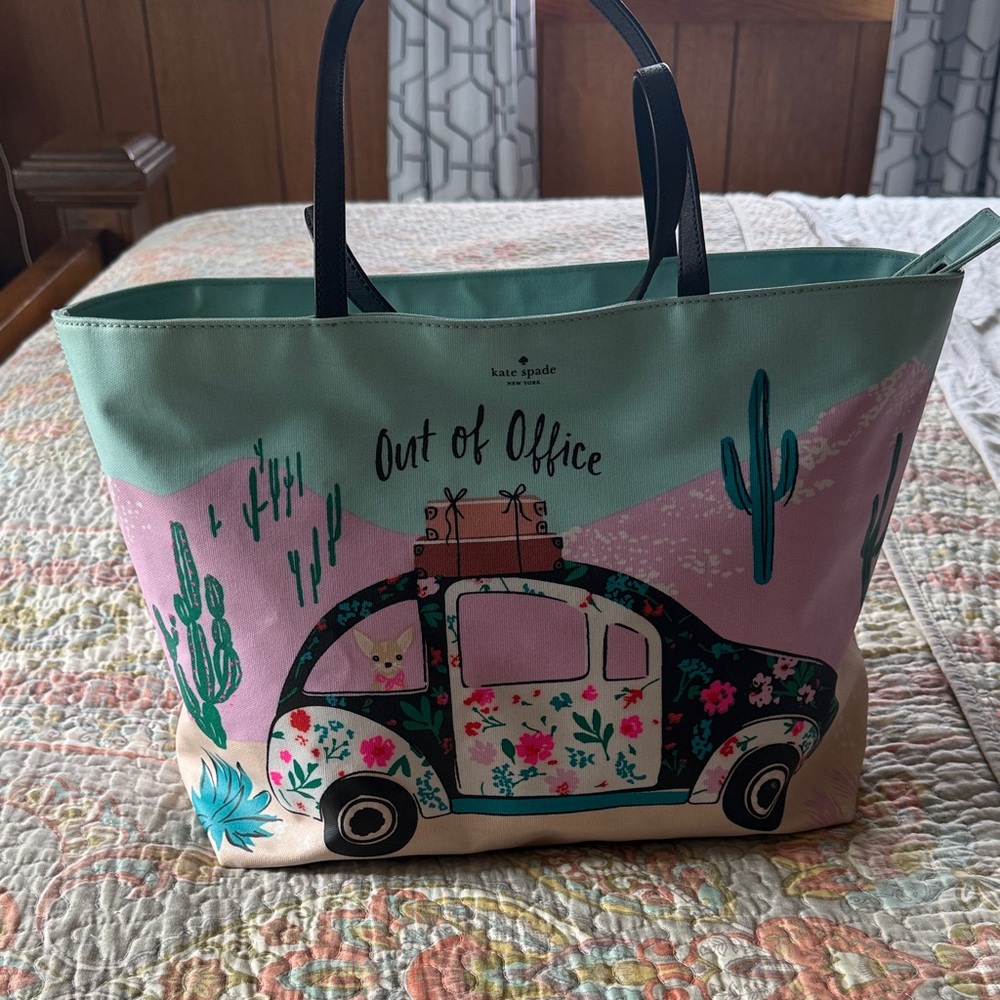 kate spade 'Out of Office' Floral Car Tote - Mint & Pink
